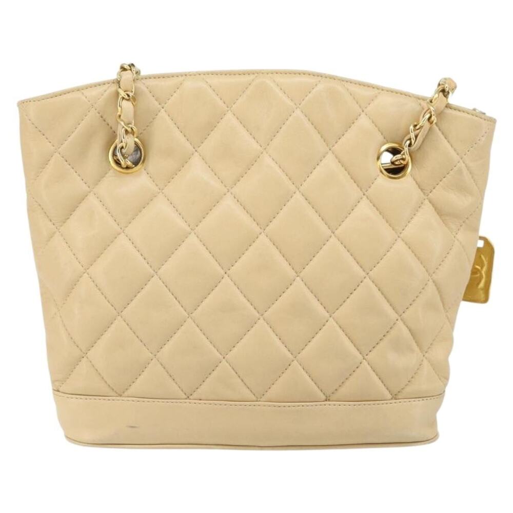 Chanel Leather Chain Matelasse Shoulder Bag Beige